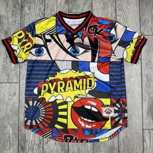 Black Pyramid Sz XXXL AOP Short Sleeve Shirt 2017-2018 Bold Colorful Multi Comic